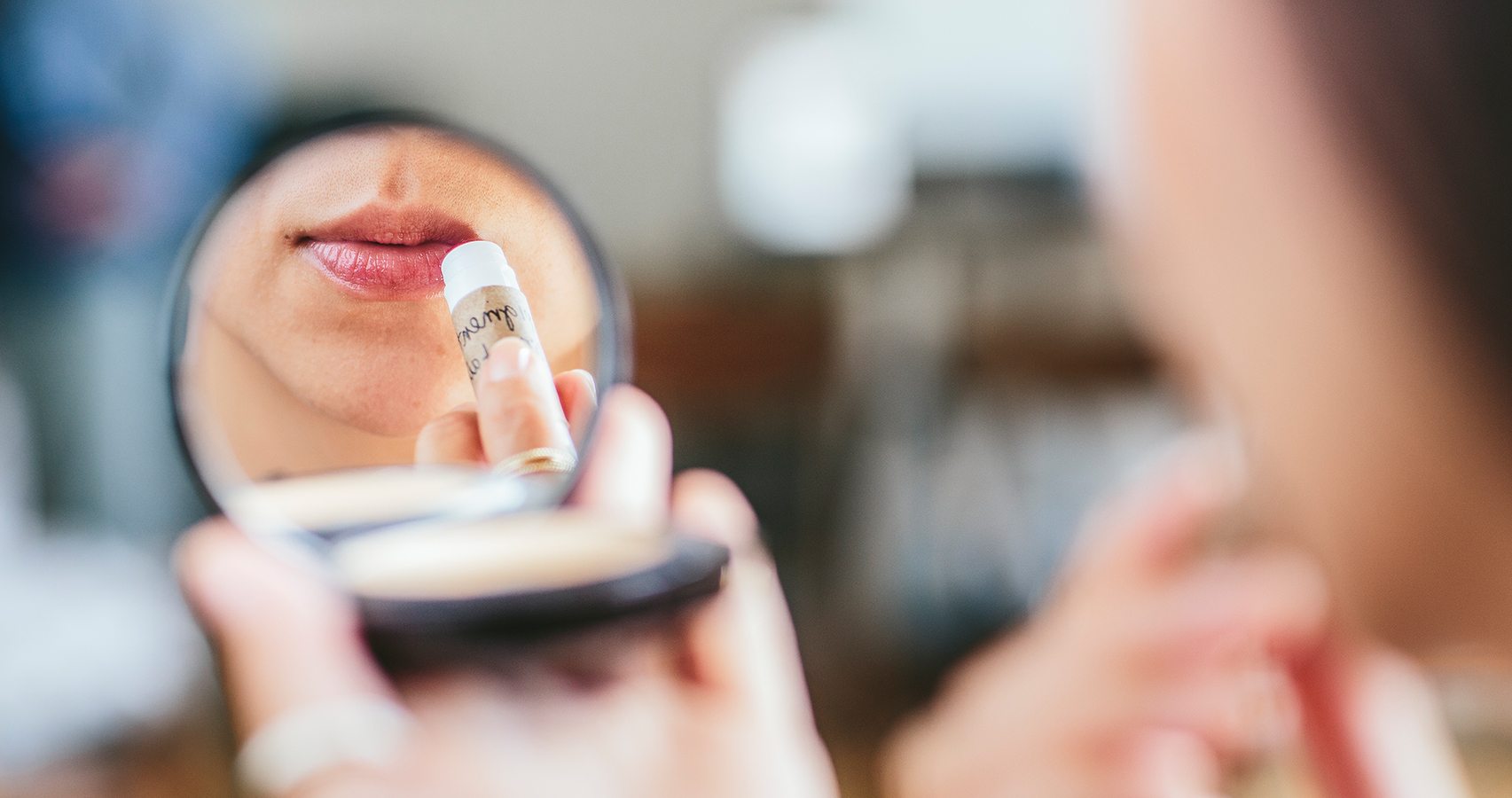 lip stain in mirror